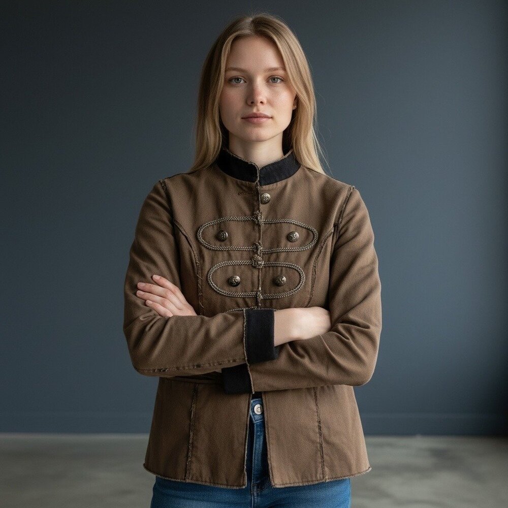 BKE Brown Military-Inspired Medium Weight Jacket w/ Button Accents Women's M